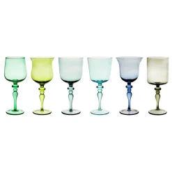 Outlet Bitossi Home Set 6 Calici Stelo Lavorato Forme Assortite Nuances Blu/Verde
